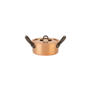 Copper pot Ø 12 cm, tinned with cast iron handle and lid