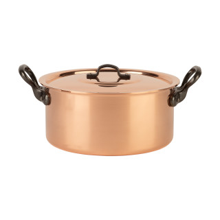 Copper pot Ø 22 cm, tinned with cast iron handle and lid
