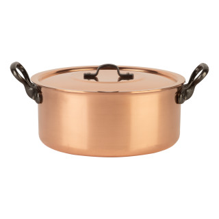 Copper pot Ø 24 cm, tinned with cast iron handle and lid