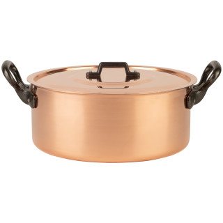 Copper pot Ø 28 cm, tinned with cast iron handle and lid